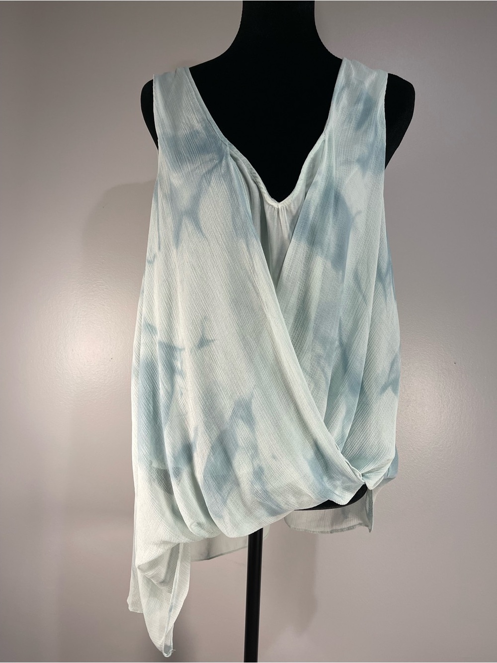 Free People Aqua Blue Tie-Dye Asymmetrical Wrap Front Camisole Tank Sz.L